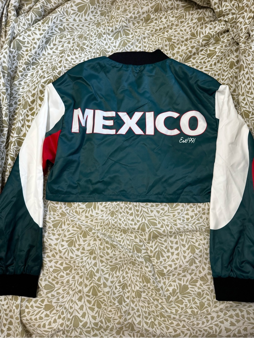 Mexico Colorblock Cropped Jacket - Dark Green, White & Red